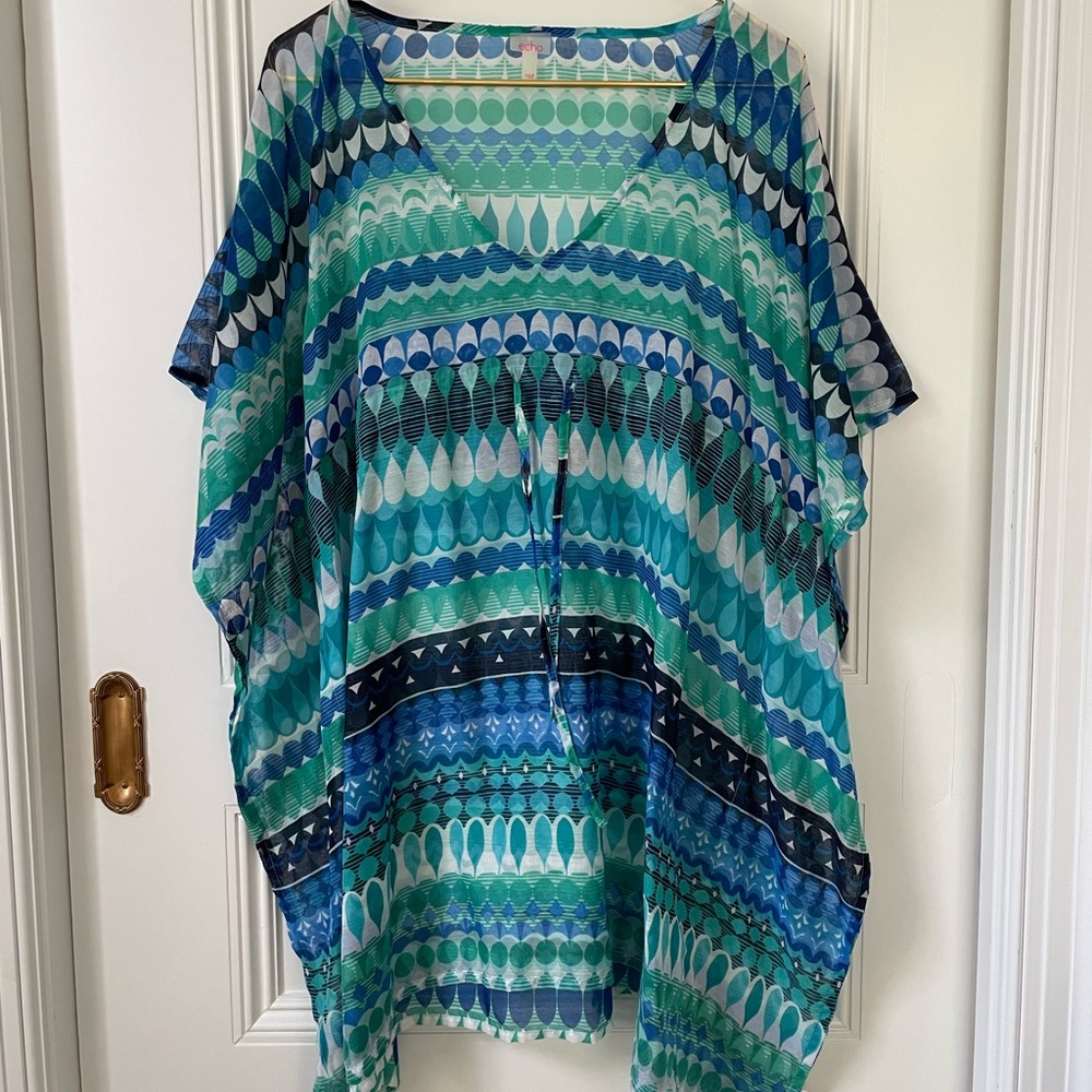 Echo blue caftan coverup